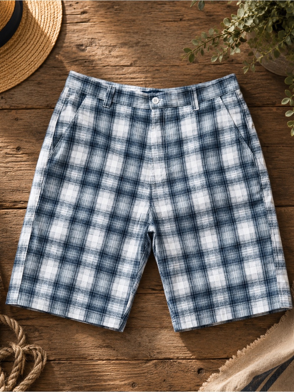 South Pole Chino Shorts Men's‎ Size 38 Gray White Black Plaid Front Pockets